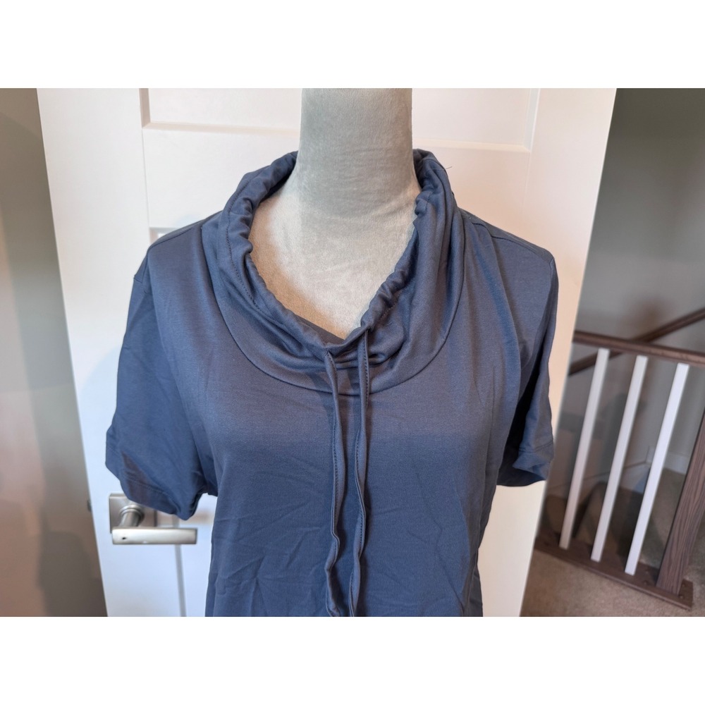 Hue Womens Scrunch Tunic Pullover Vintage Indigo Blue Cowl Neck Pockets XL NEW - Picture 2 of 6